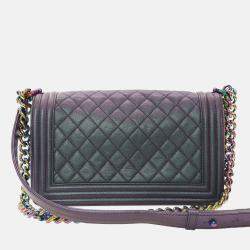 Pre Owned Chanel Old Medium Quilted Iridescent Goatskin Boy Flap