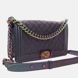 Pre Owned Chanel Old Medium Quilted Iridescent Goatskin Boy Flap
