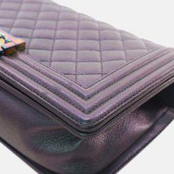 Pre Owned Chanel Old Medium Quilted Iridescent Goatskin Boy Flap
