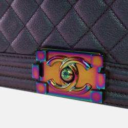 Pre Owned Chanel Old Medium Quilted Iridescent Goatskin Boy Flap