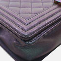 Pre Owned Chanel Old Medium Quilted Iridescent Goatskin Boy Flap
