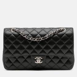 Pre Owned Chanel Black Medium Classic Caviar Double Flap