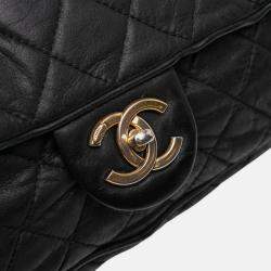 Pre Owned Chanel Black Large Quilted Iridescent Calfskin Shiva Flap