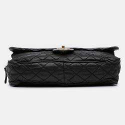 Pre Owned Chanel Black Large Quilted Iridescent Calfskin Shiva Flap