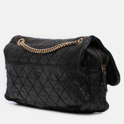 Pre Owned Chanel Black Large Quilted Iridescent Calfskin Shiva Flap