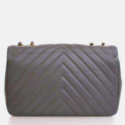 Pre Owned Chanel Statement Flap Large Grey Calfskin Shoulder Bag