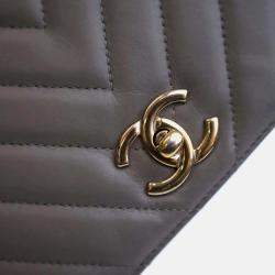Pre Owned Chanel Statement Flap Large Grey Calfskin Shoulder Bag