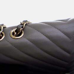 Pre Owned Chanel Statement Flap Large Grey Calfskin Shoulder Bag