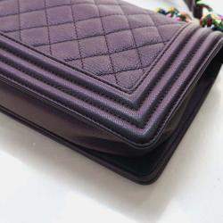 Pre Owned Chanel Boy Small Mermaid Purple Iridescent Goatskin Shoulder Bag