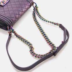 Pre Owned Chanel Boy Small Mermaid Purple Iridescent Goatskin Shoulder Bag