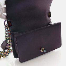 Pre Owned Chanel Boy Small Mermaid Purple Iridescent Goatskin Shoulder Bag