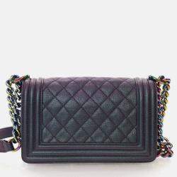 Pre Owned Chanel Boy Small Mermaid Purple Iridescent Goatskin Shoulder Bag