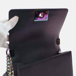 Pre Owned Chanel Boy Small Mermaid Purple Iridescent Goatskin Shoulder Bag