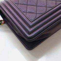 Pre Owned Chanel Boy Small Mermaid Purple Iridescent Goatskin Shoulder Bag