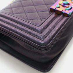 Pre Owned Chanel Boy Small Mermaid Purple Iridescent Goatskin Shoulder Bag