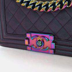 Pre Owned Chanel Boy Small Mermaid Purple Iridescent Goatskin Shoulder Bag