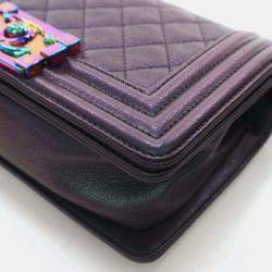 Pre Owned Chanel Boy Small Mermaid Purple Iridescent Goatskin Shoulder Bag