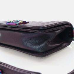 Pre Owned Chanel Boy Small Mermaid Purple Iridescent Goatskin Shoulder Bag