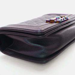 Pre Owned Chanel Boy Small Mermaid Purple Iridescent Goatskin Shoulder Bag