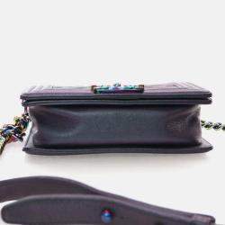 Pre Owned Chanel Boy Small Mermaid Purple Iridescent Goatskin Shoulder Bag