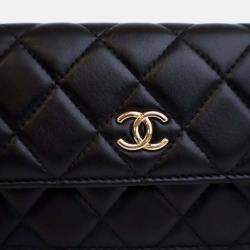 Pre Owned Chanel Maxi Pearls Mini Black Lambskin Clutch On Chain 