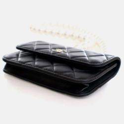Pre Owned Chanel Maxi Pearls Mini Black Lambskin Clutch On Chain 