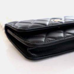 Pre Owned Chanel Maxi Pearls Mini Black Lambskin Clutch On Chain 