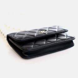 Pre Owned Chanel Maxi Pearls Mini Black Lambskin Clutch On Chain 