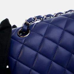 Pre Owned Chanel Classic Double Flap Medium Blue Lambskin Shoulder Bag