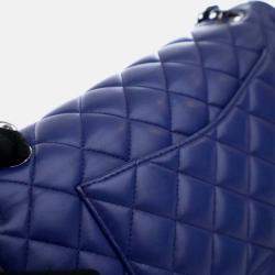Pre Owned Chanel Classic Double Flap Medium Blue Lambskin Shoulder Bag