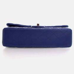 Pre Owned Chanel Classic Double Flap Medium Blue Lambskin Shoulder Bag