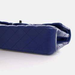Pre Owned Chanel Classic Double Flap Medium Blue Lambskin Shoulder Bag