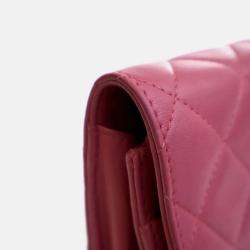 Pre Owned Chanel Classic Pink Lambskin Wallet On Chain 