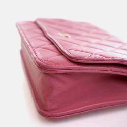 Pre Owned Chanel Classic Pink Lambskin Wallet On Chain 
