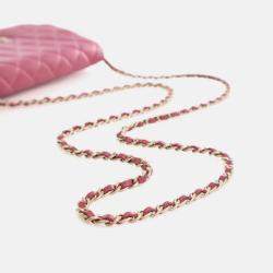 Pre Owned Chanel Classic Pink Lambskin Wallet On Chain 