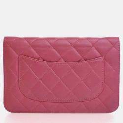 Pre Owned Chanel Classic Pink Lambskin Wallet On Chain 
