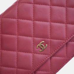 Pre Owned Chanel Classic Pink Lambskin Wallet On Chain 