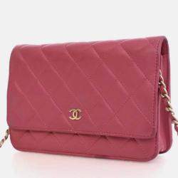 Pre Owned Chanel Classic Pink Lambskin Wallet On Chain 