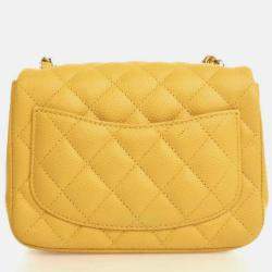 Pre Owned Chanel Classic Flap Mini Square Yellow Caviar Shoulder Bag