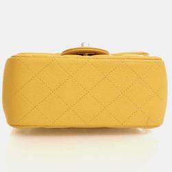 Pre Owned Chanel Classic Flap Mini Square Yellow Caviar Shoulder Bag