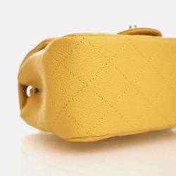 Pre Owned Chanel Classic Flap Mini Square Yellow Caviar Shoulder Bag