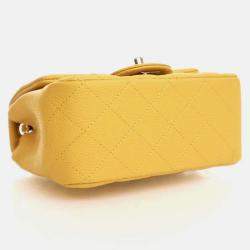 Pre Owned Chanel Classic Flap Mini Square Yellow Caviar Shoulder Bag