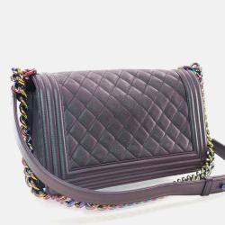 Pre Owned Chanel Boy Medium Mermaid Purple Goatskin Shoulder Bag