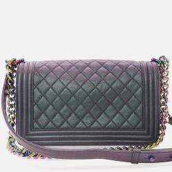 Pre Owned Chanel Boy Medium Mermaid Purple Goatskin Shoulder Bag