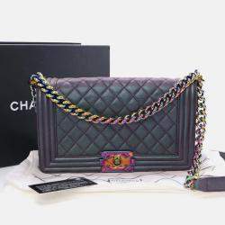 Pre Owned Chanel Boy Medium Mermaid Purple Goatskin Shoulder Bag