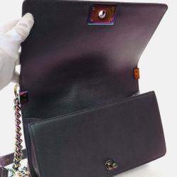 Pre Owned Chanel Boy Medium Mermaid Purple Goatskin Shoulder Bag