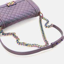 Pre Owned Chanel Boy Medium Mermaid Purple Goatskin Shoulder Bag