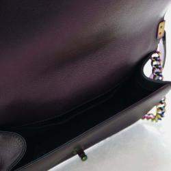 Pre Owned Chanel Boy Medium Mermaid Purple Goatskin Shoulder Bag