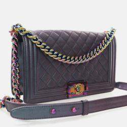 Pre Owned Chanel Boy Medium Mermaid Purple Goatskin Shoulder Bag