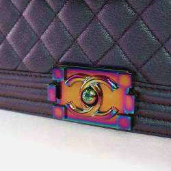 Pre Owned Chanel Boy Medium Mermaid Purple Goatskin Shoulder Bag